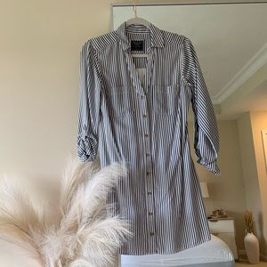 Striped shirt dress with waist tie